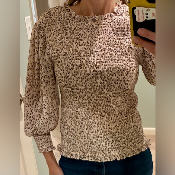 Express Ruffled Leopard Print Blouse - Picture 2 of 5
